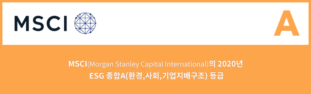 MSCI(Morgan Stanley Capital International)의 2020년 ESG 종합A(환경,사회,기업지배구조)등급